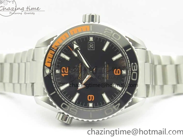 0420 Planet Ocean 43.5mm SS VSF 1:1 Best Edition Black Orange Bezel Black Dial on SS Bracelet A8900 Super Clone Breathable 8003